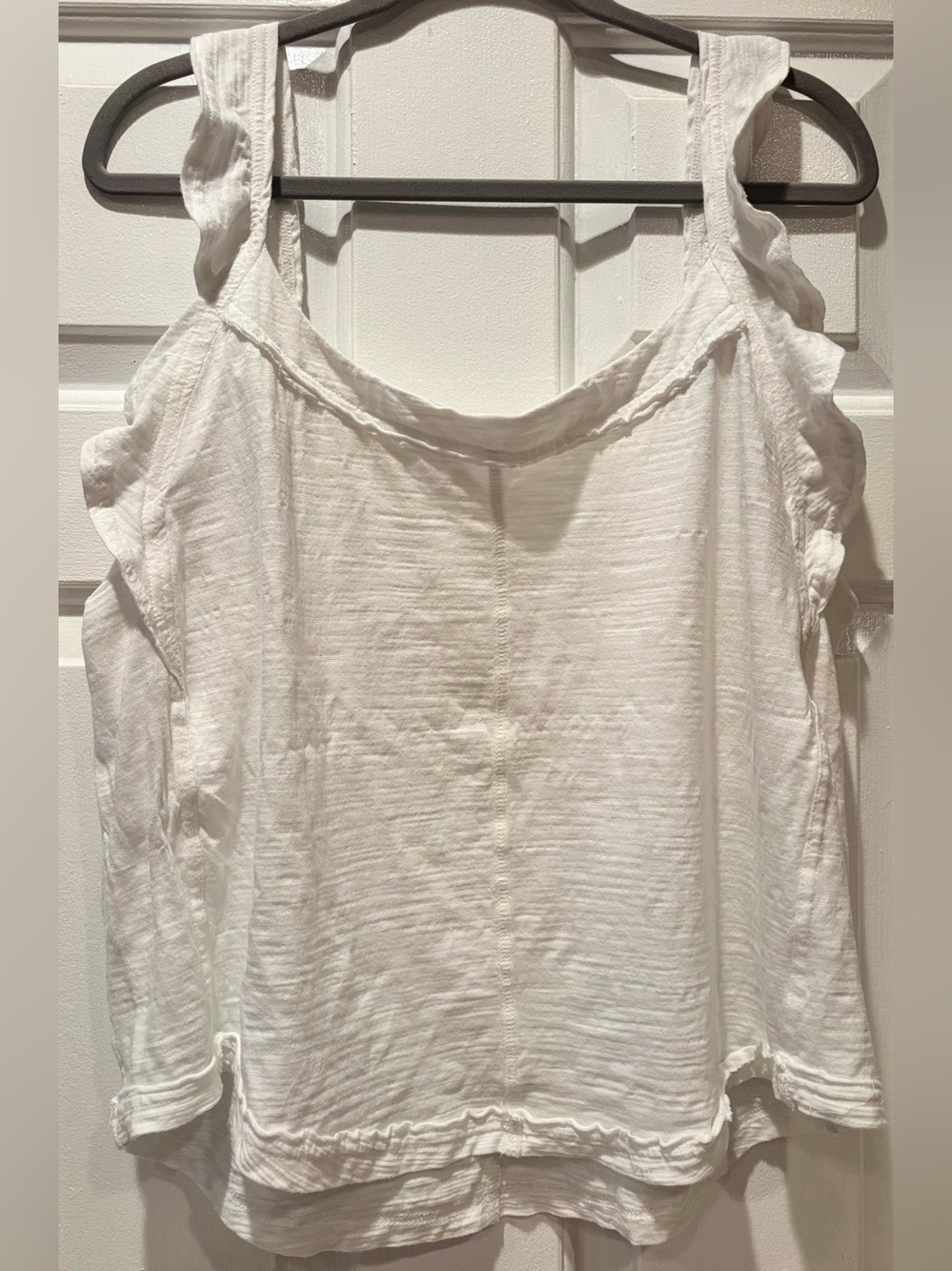 Pilcro White Ruffled-Strap Cotton Tank |Size XL